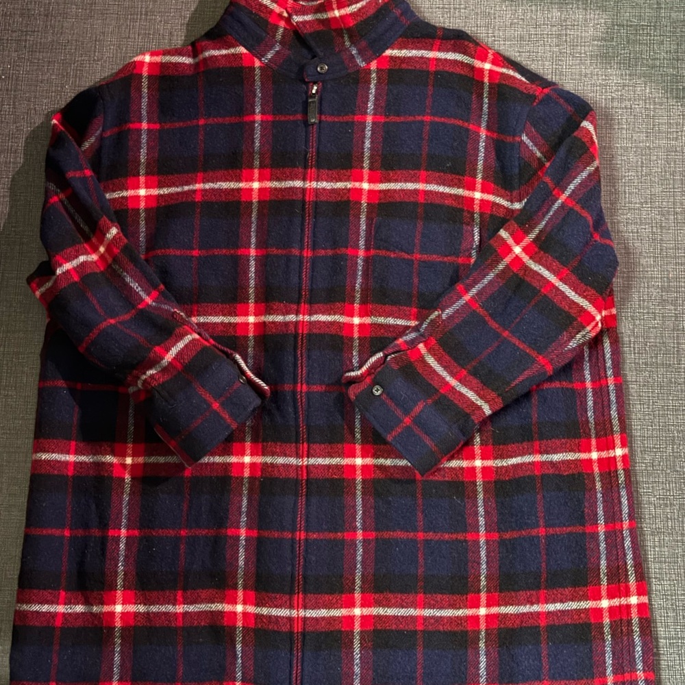 Plaid Button-Up Jacket 100% Wool